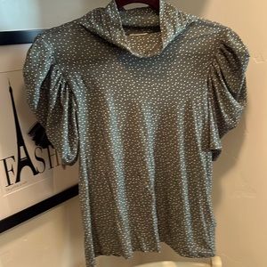 Blue nation ltd top with mini polka dots and puff sleeves.